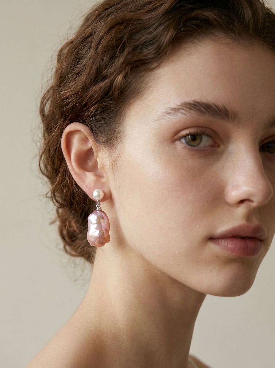 Purple-pink Baroque Pearl Drop Earrings