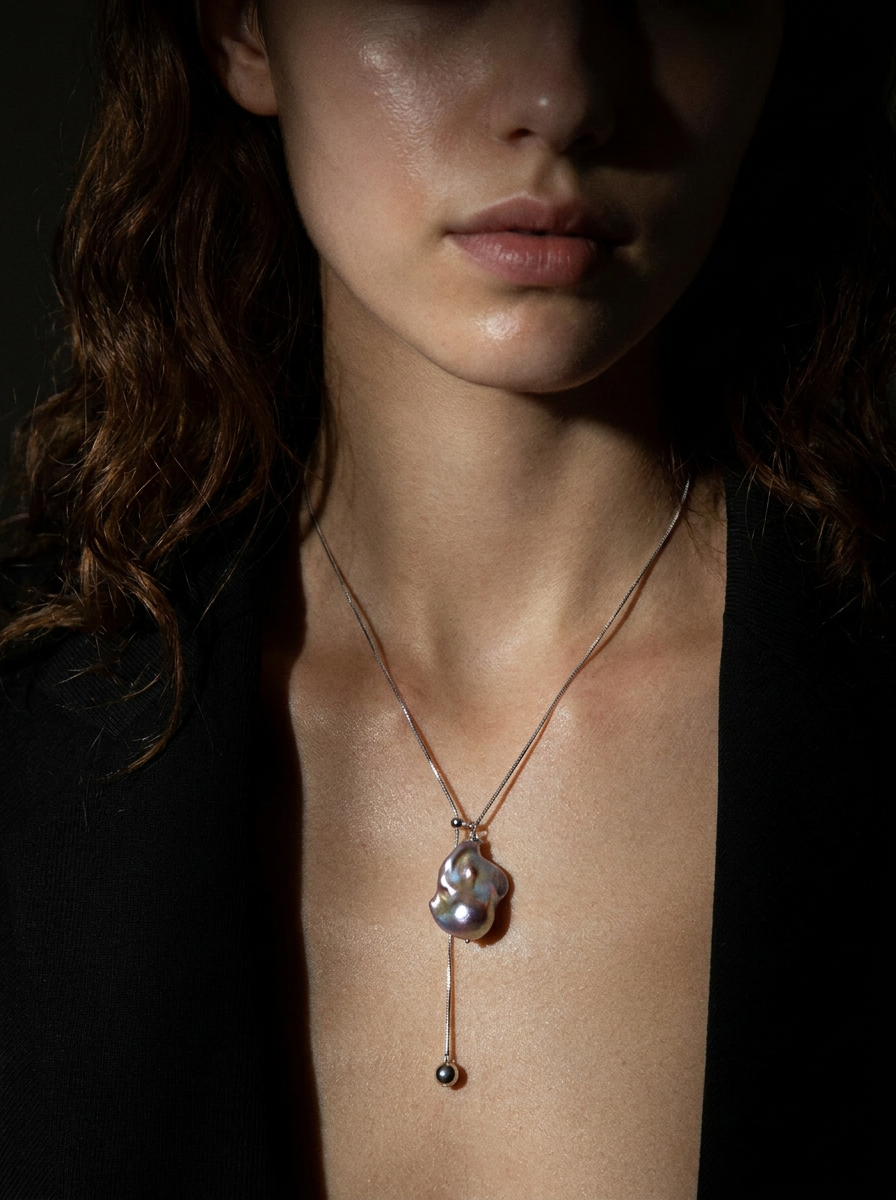 Purple Baroque Pearl Adjustable Long Necklace