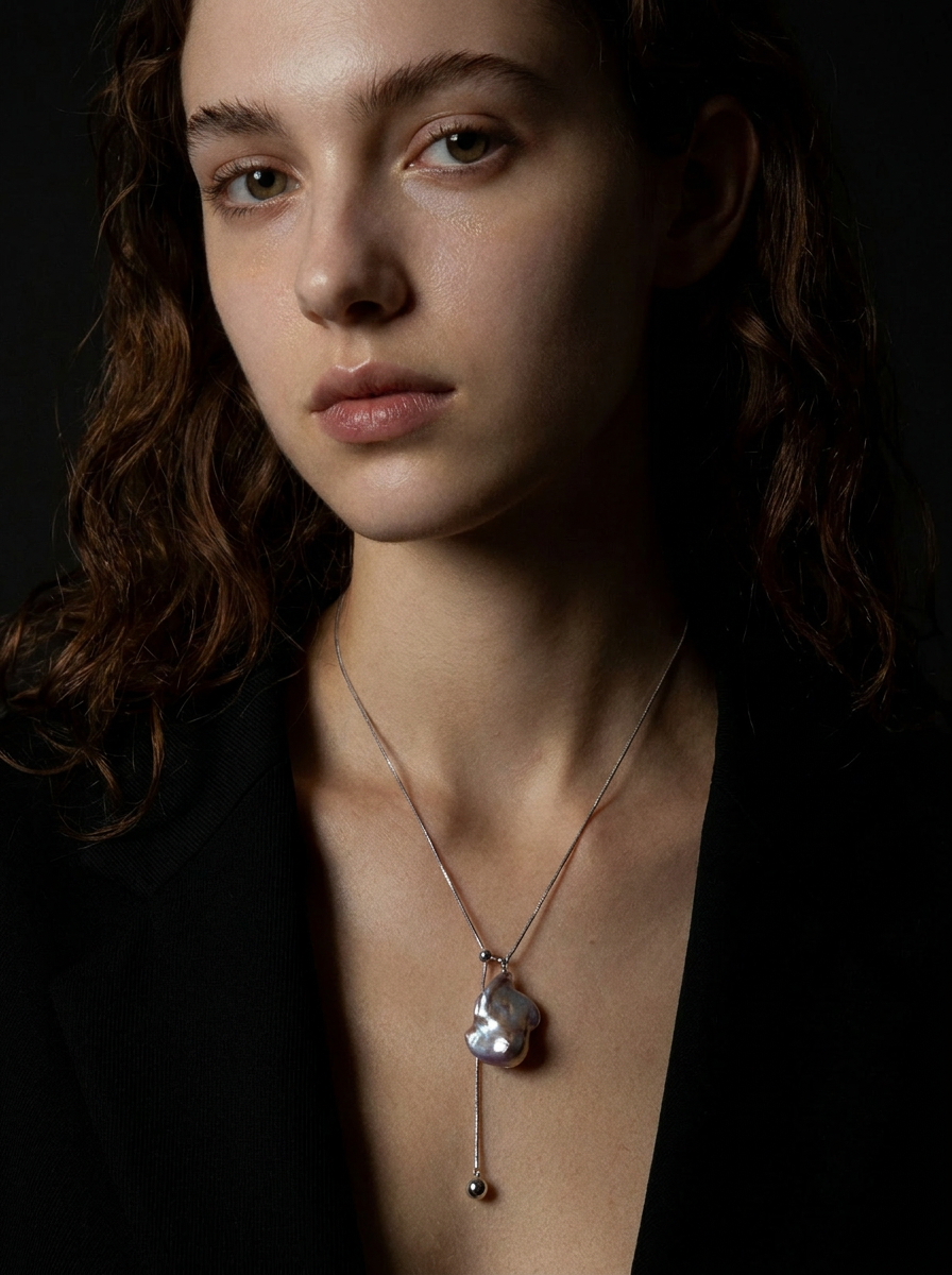 Purple Baroque Pearl Adjustable Long Necklace