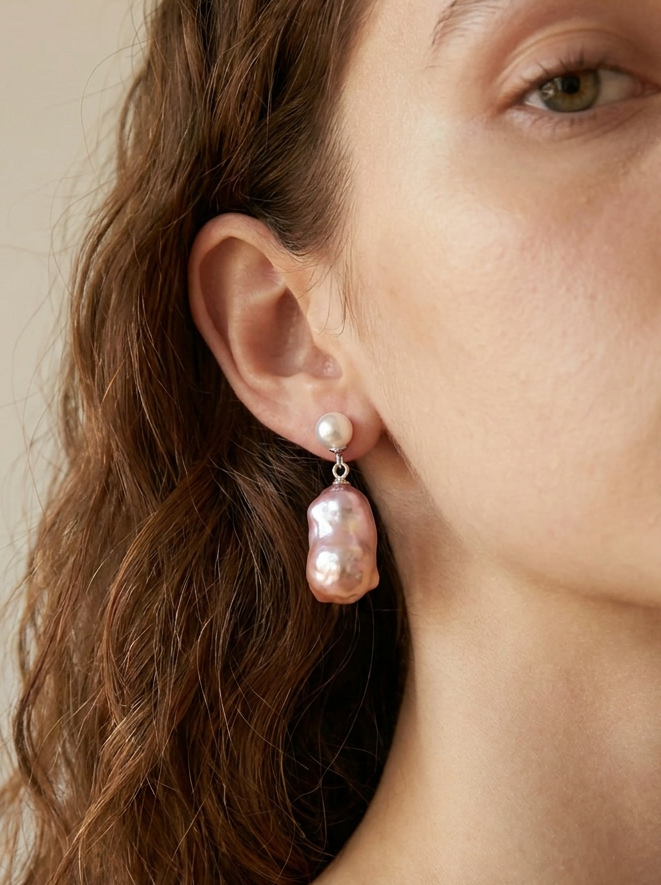 Purple-pink Baroque Pearl Drop Earrings