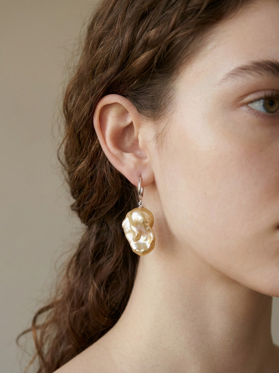 Golden Baroque Pearl Drop Earrings