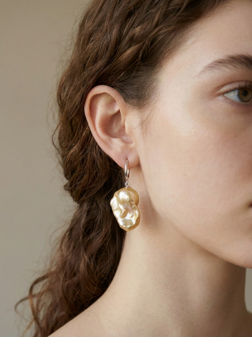 Golden Baroque Pearl Drop Earrings