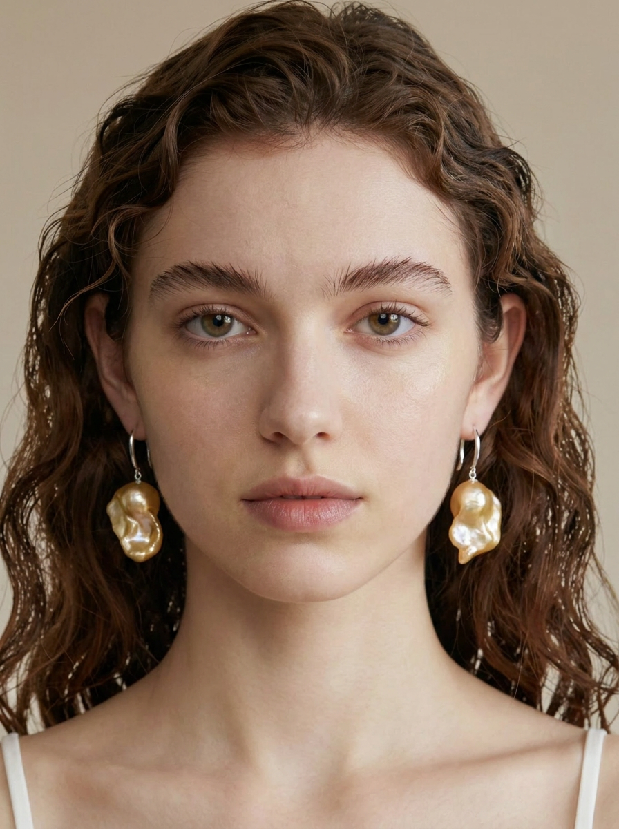 Golden Baroque Pearl Drop Earrings