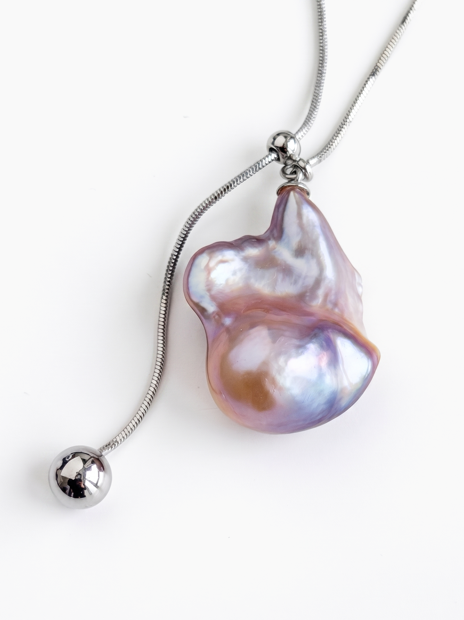 Purple Baroque Pearl Adjustable Long Necklace