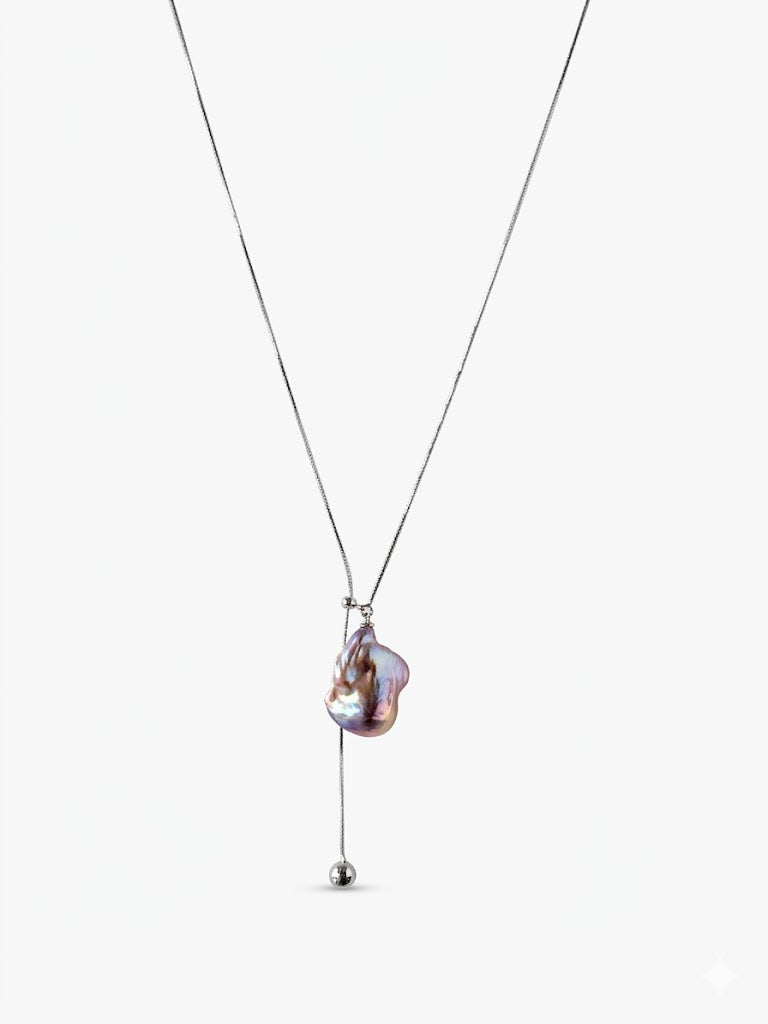 Purple Baroque Pearl Adjustable Long Necklace